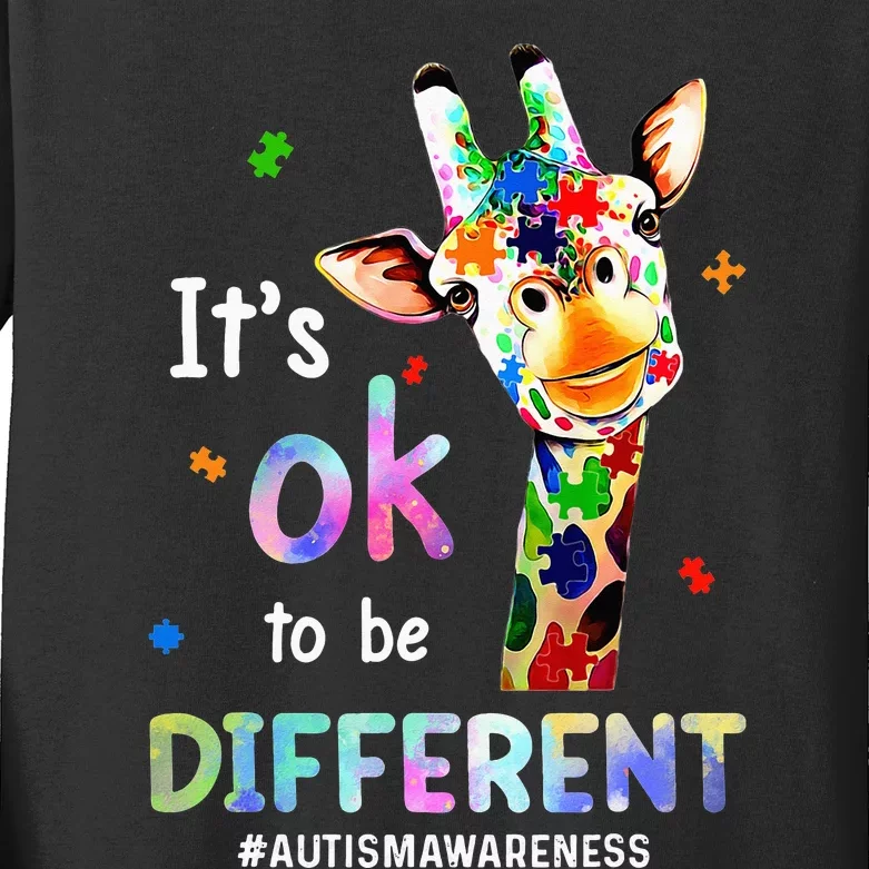 Autism Awareness Acceptance Giraffe Its Ok To Be Different Kids Long Sleeve Shirt