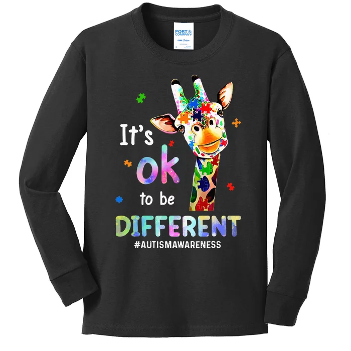 Autism Awareness Acceptance Giraffe Its Ok To Be Different Kids Long Sleeve Shirt