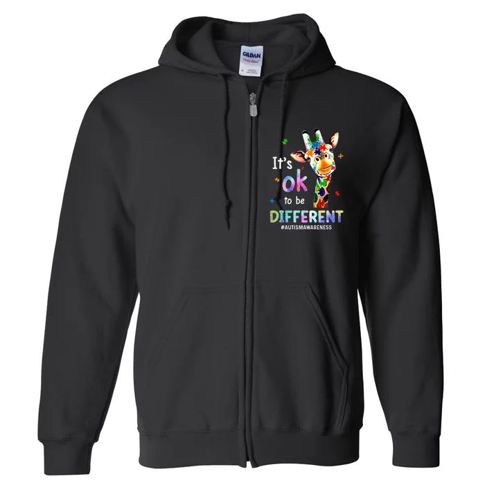 Autism Awareness Acceptance Giraffe Its Ok To Be Different Full Zip Hoodie