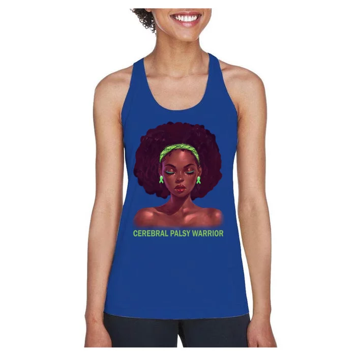 Afro African American Black Cerebral Palsy Warrior Gift Women's Racerback Tank