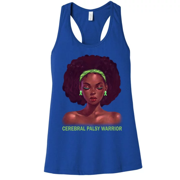 Afro African American Black Cerebral Palsy Warrior Gift Women's Racerback Tank