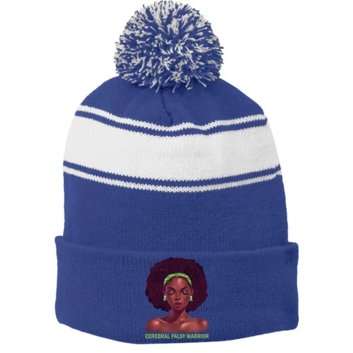 Afro African American Black Cerebral Palsy Warrior Gift Stripe Pom Pom Beanie