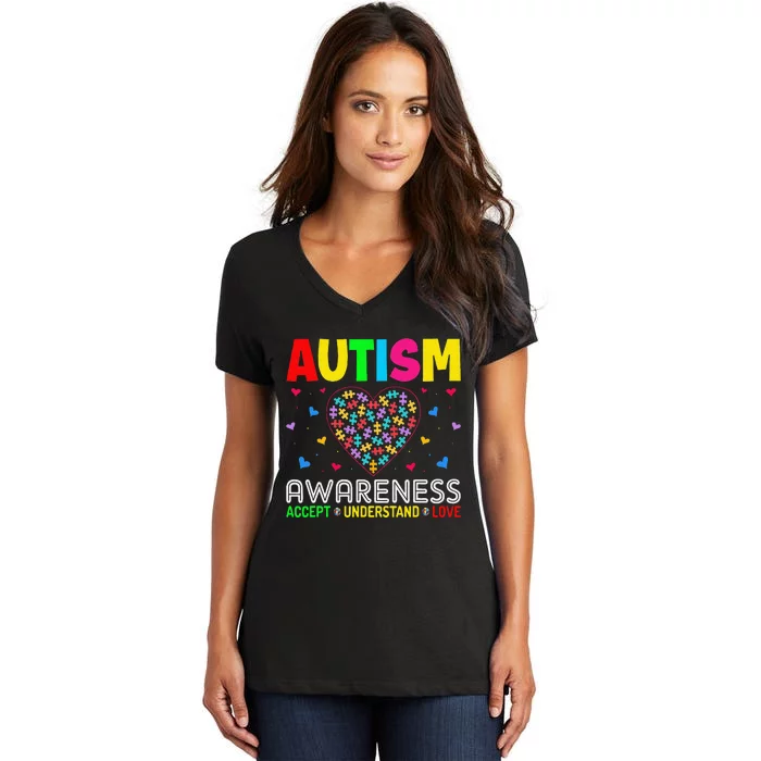 Autism Awareness Accept Understand Love ASD Motivational Women's V-Neck T-Shirt