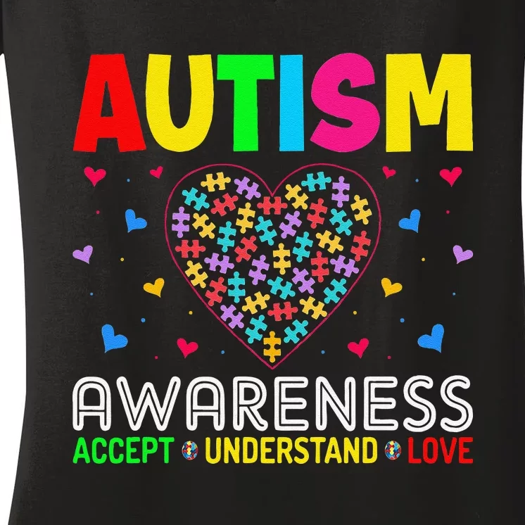 Autism Awareness Accept Understand Love ASD Motivational Women's V-Neck T-Shirt