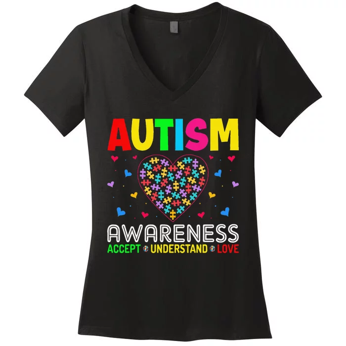 Autism Awareness Accept Understand Love ASD Motivational Women's V-Neck T-Shirt