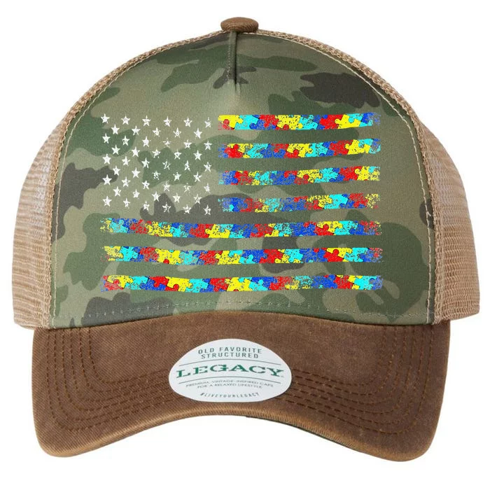 Autism Awareness American Flag Legacy Tie Dye Trucker Hat