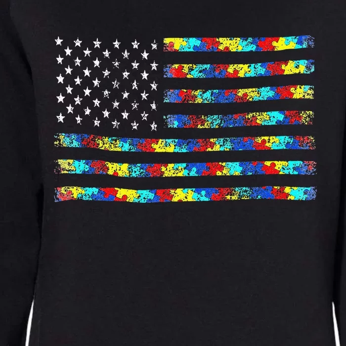 Autism Awareness American Flag Womens California Wash Sweatshirt