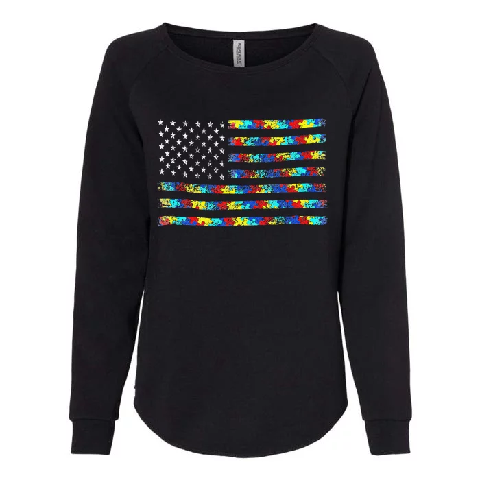 Autism Awareness American Flag Womens California Wash Sweatshirt