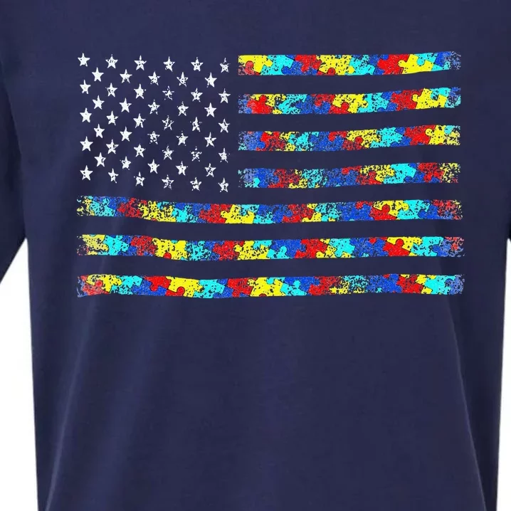 Autism Awareness American Flag Sueded Cloud Jersey T-Shirt