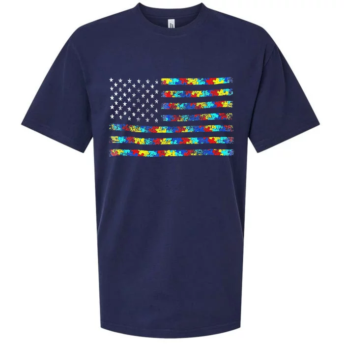 Autism Awareness American Flag Sueded Cloud Jersey T-Shirt