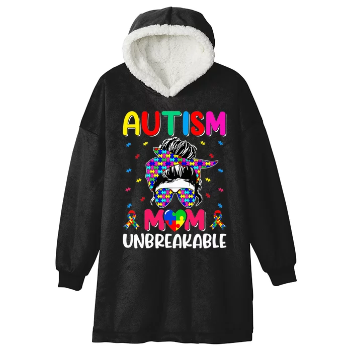 Autistic Autism Awareness Mom Life Bleached Hooded Wearable Blanket