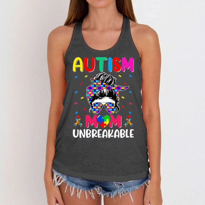 Autistic Autism Awareness Mom Life Bleached Women's Knotted Racerback Tank