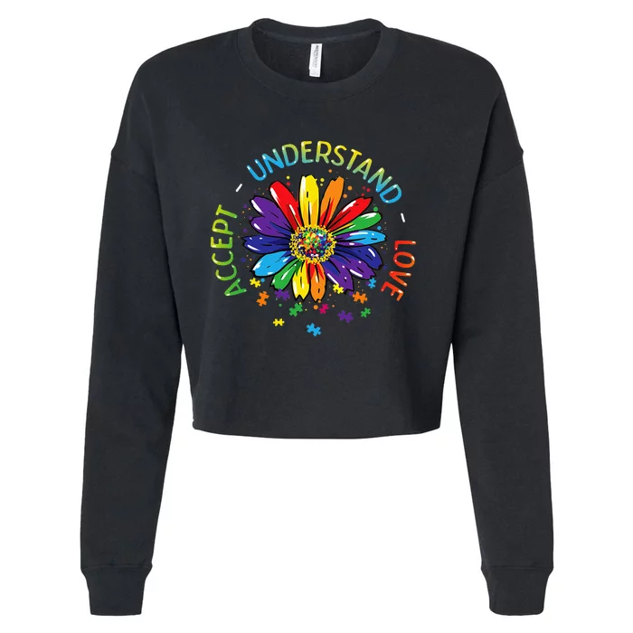 Autism Awareness Accept Understand Love Rainbow ASD Flower Cropped Pullover Crew