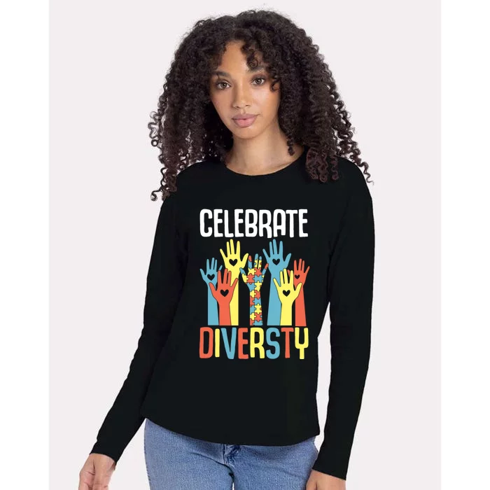 Autism Awareness And Support Celebrate Diversity Gift Womens Cotton Relaxed Long Sleeve T-Shirt