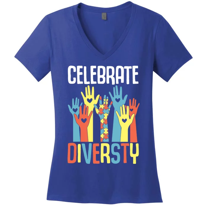 Autism Awareness And Support Celebrate Diversity Gift Women's V-Neck T-Shirt