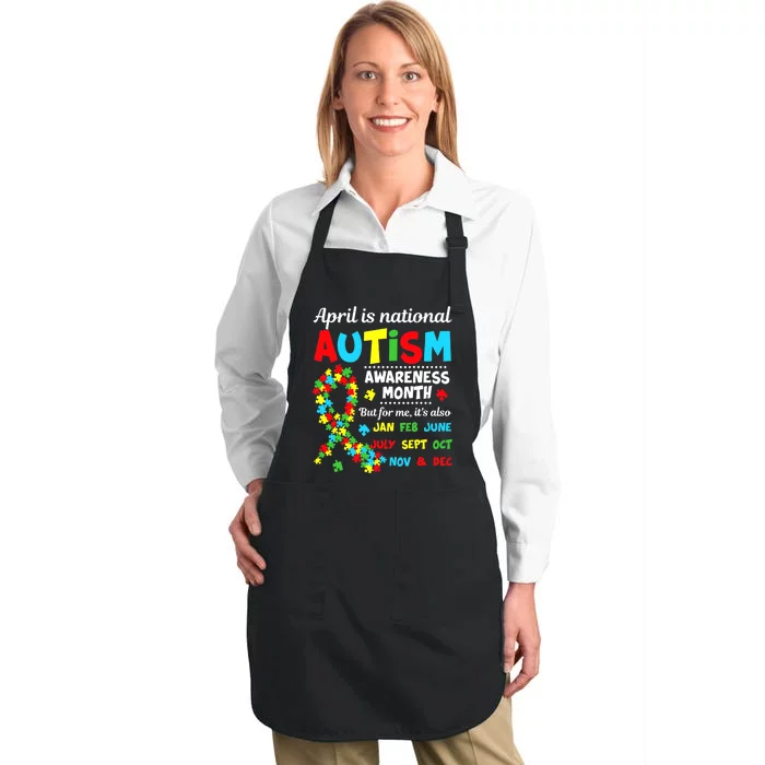 Autism Awareness - April is National Autism Awareness Month Full-Length Apron With Pocket