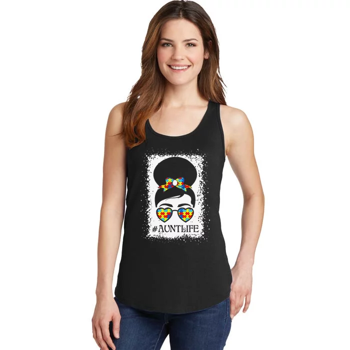 Autism Awareness Aunt Life Messy Bun Hair Autism Aunt Ladies Essential Tank