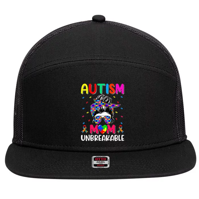 Autistic Autism Awareness Mom Life  Bleached 7 Panel Mesh Trucker Snapback Hat