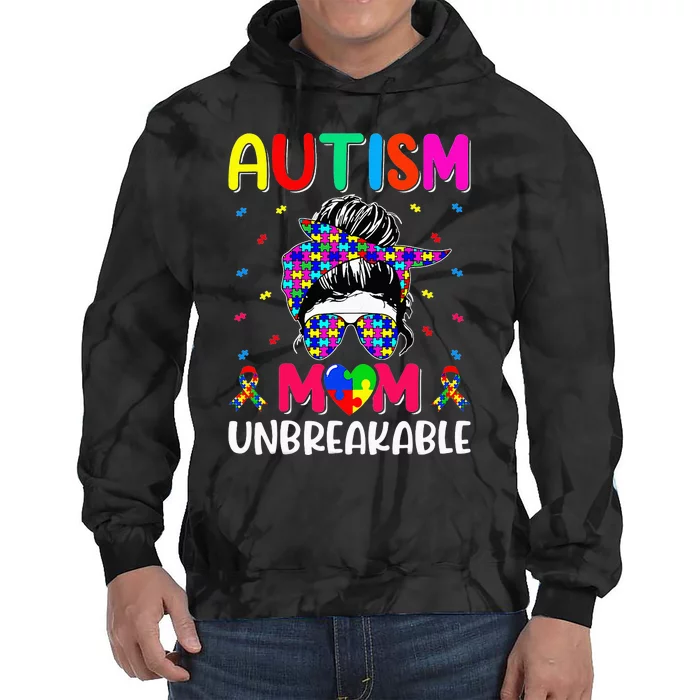 Autistic Autism Awareness Mom Life  Bleached Tie Dye Hoodie