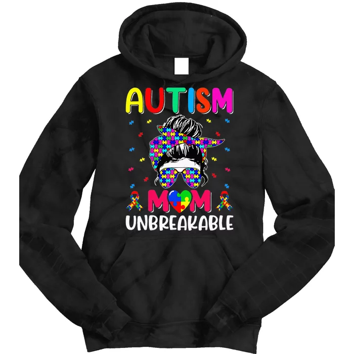 Autistic Autism Awareness Mom Life  Bleached Tie Dye Hoodie