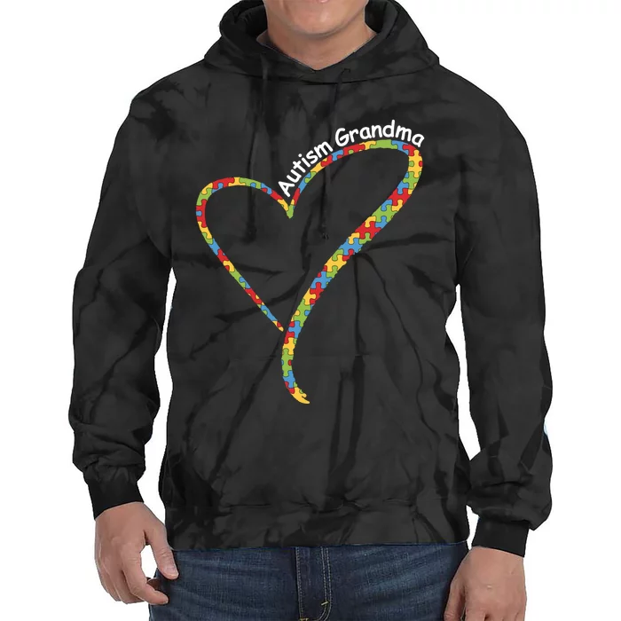 Autism Awareness Autism Grandma Heart Tie Dye Hoodie