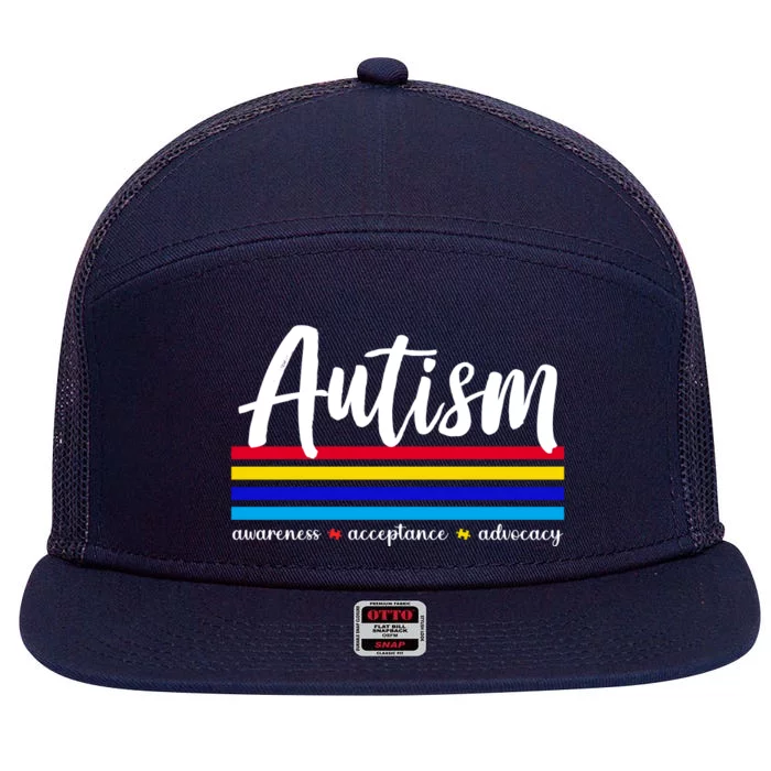 Autism Awareness Acceptance Advocacy 7 Panel Mesh Trucker Snapback Hat