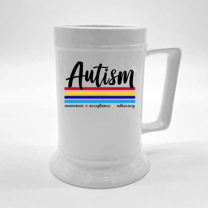 Autism Awareness Acceptance Advocacy Front & Back Beer Stein