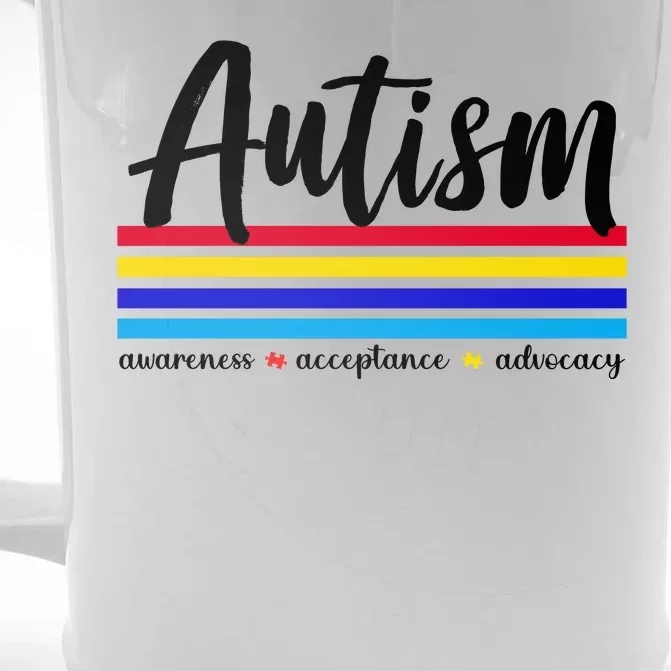 Autism Awareness Acceptance Advocacy Front & Back Beer Stein