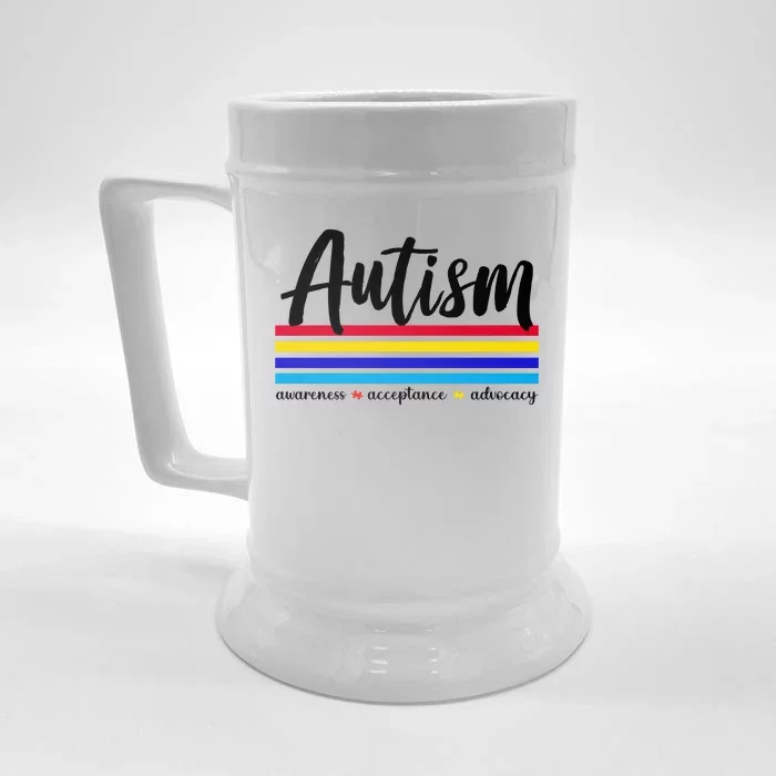 Autism Awareness Acceptance Advocacy Front & Back Beer Stein