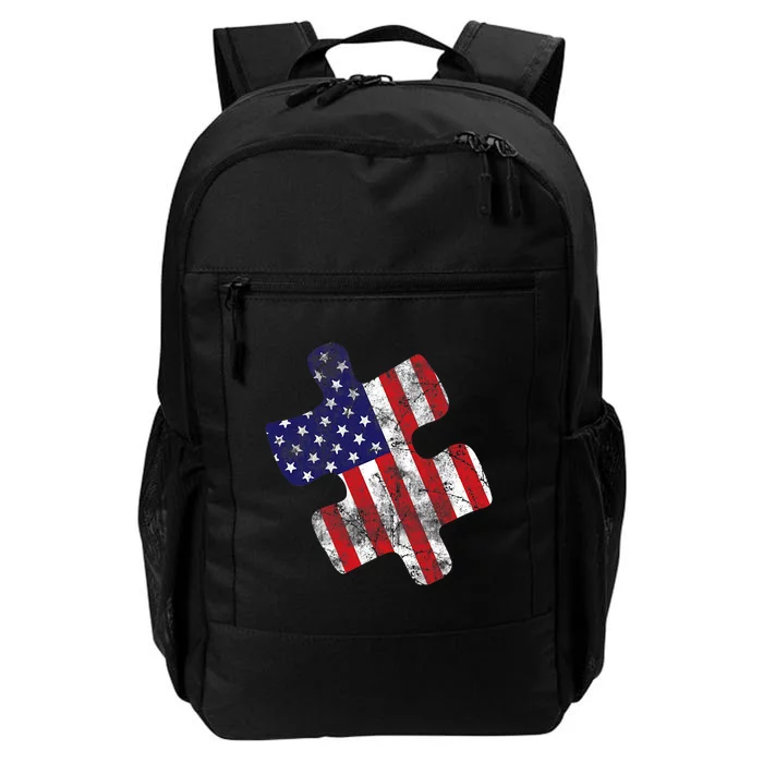 Autism Awareness American Flag Vintage Puzzle Piece Gift Daily Commute Backpack