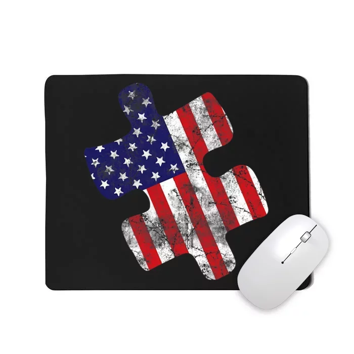 Autism Awareness American Flag Vintage Puzzle Piece Gift Mousepad