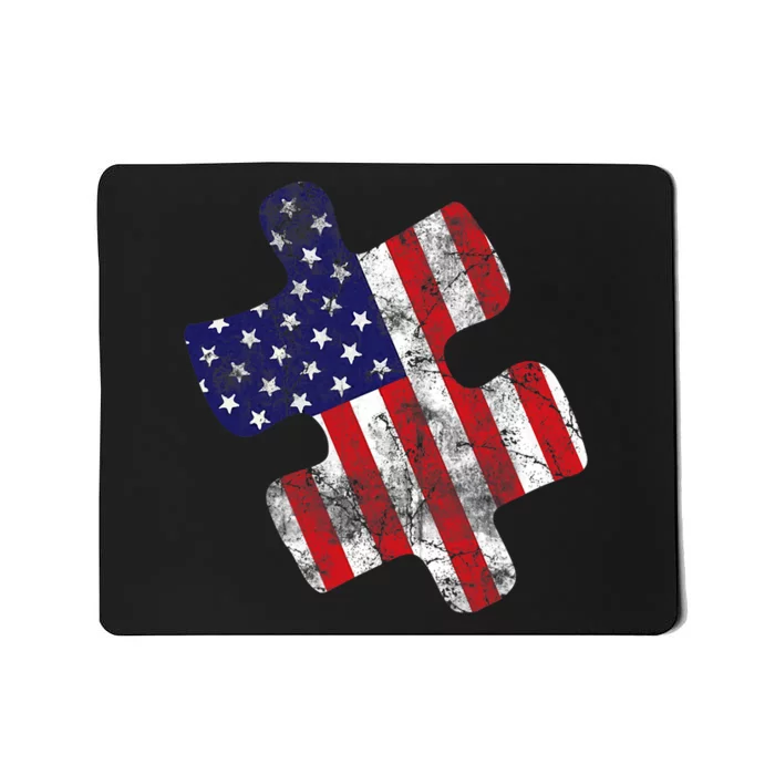 Autism Awareness American Flag Vintage Puzzle Piece Gift Mousepad