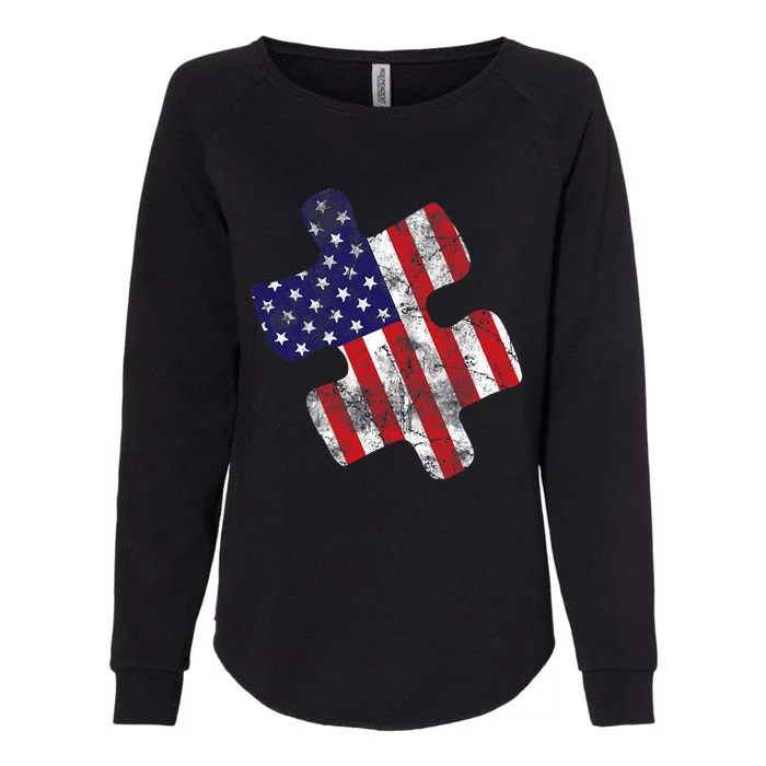 Autism Awareness American Flag Vintage Puzzle Piece Gift Womens California Wash Sweatshirt