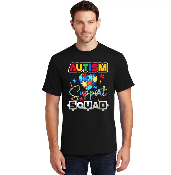 Autism Awareness Autism Squad Support Team Colorful Puzzle Tall T-Shirt