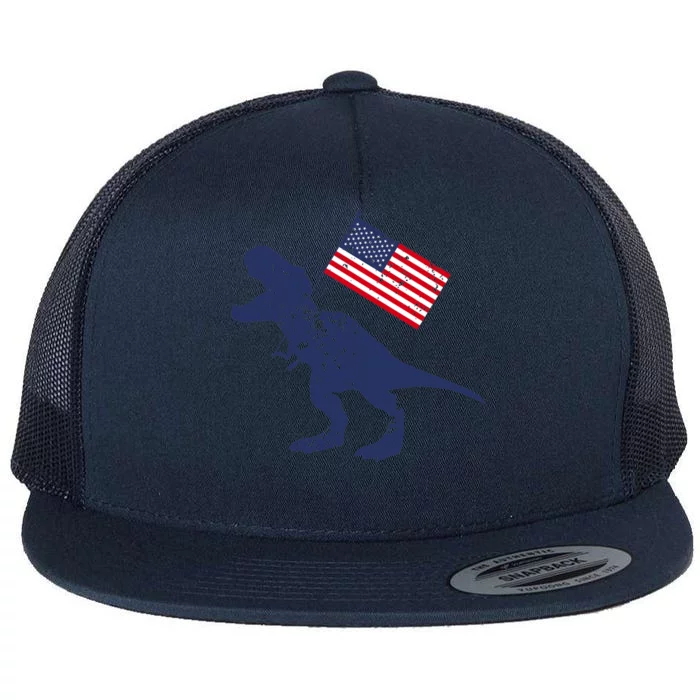 Awesome America American Dino Flag July 4th USA Dinosaur Flat Bill Trucker Hat