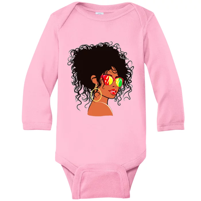 Afro African American Women Black Melanin Queen Juneteenth Baby Long Sleeve Bodysuit