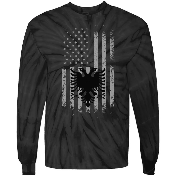 Albania Albanian American Flag Double Headed Eagle Patriotic Tie-Dye Long Sleeve Shirt