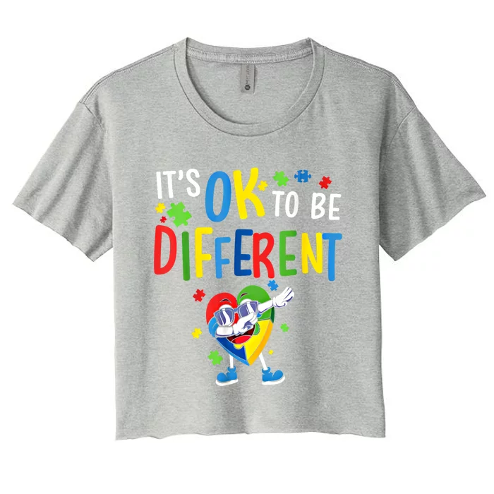 Autism Awareness Acceptance Heart Dabbing Gift Women's Crop Top Tee