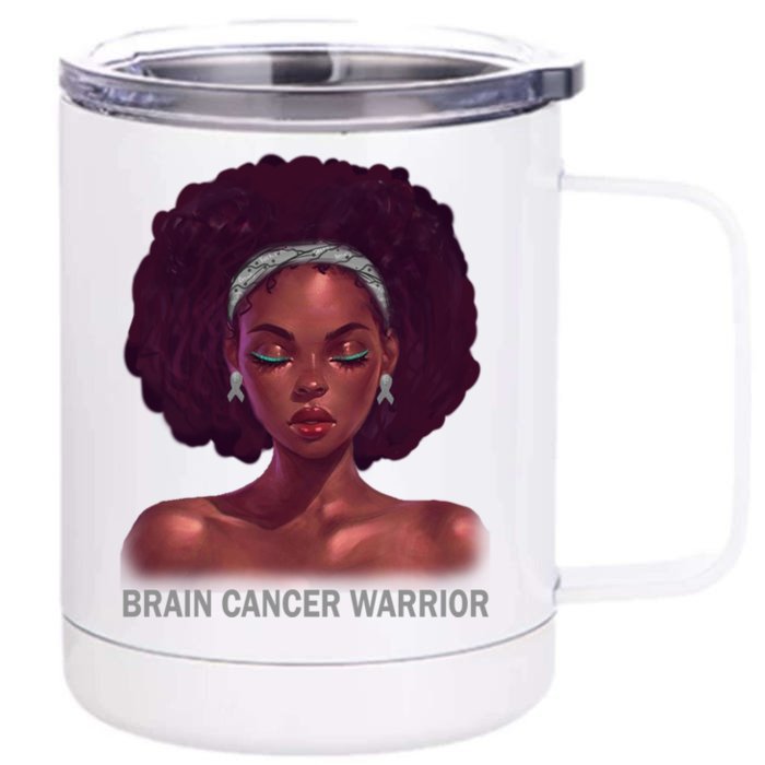 Afro African American Black Brain Cancer Warrior Gift Front & Back 12oz Stainless Steel Tumbler Cup