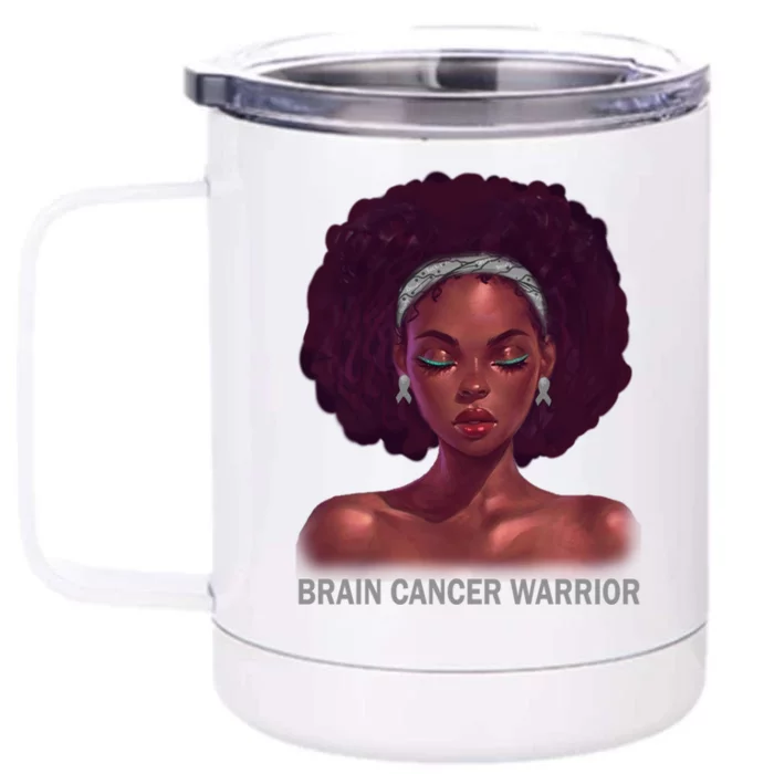 Afro African American Black Brain Cancer Warrior Gift Front & Back 12oz Stainless Steel Tumbler Cup