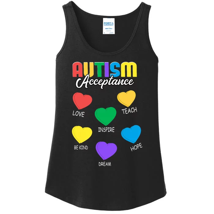 Autism Awareness Acceptance Heart Ladies Essential Tank