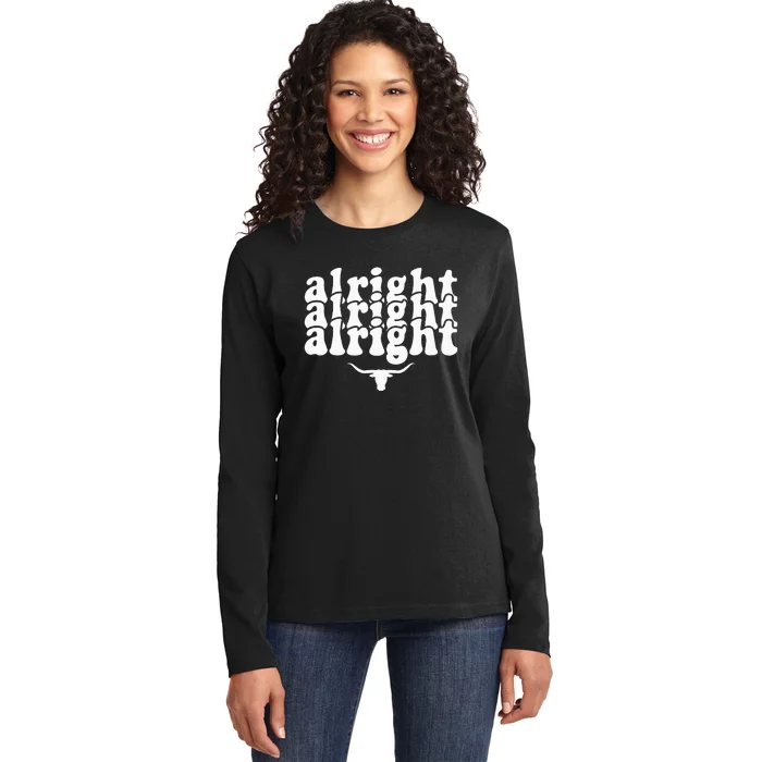 Alright Alright Alright Texas Pride State Usa Longhorn Bull Ladies Long Sleeve Shirt