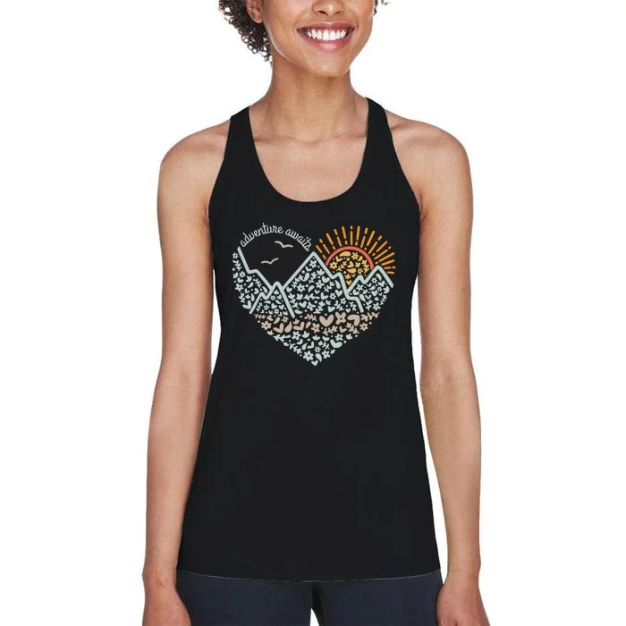 Adventure Awaits Adventure Camping Mountain Women's Racerback Tank