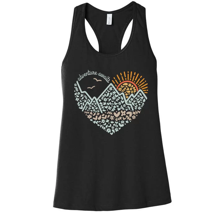 Adventure Awaits Adventure Camping Mountain Women's Racerback Tank