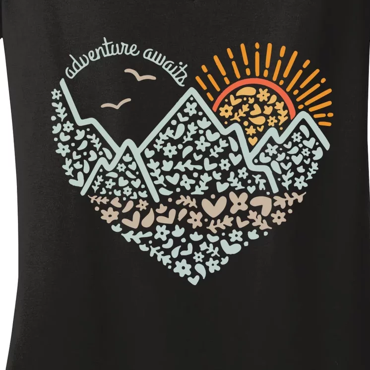 Adventure Awaits Adventure Camping Mountain Women's V-Neck T-Shirt