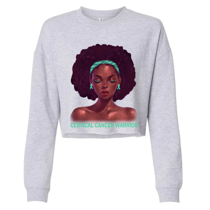 Afro African American Black Cervical Cancer Warrior Gift Cropped Pullover Crew