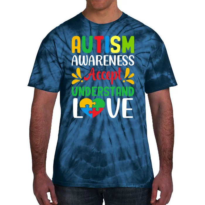 Autism Awareness Autism Advocacy Autism Slogan Puzzle Pieces Tie-Dye T-Shirt