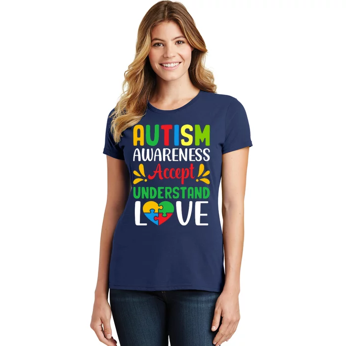 Autism Awareness Autism Advocacy Autism Slogan Puzzle Pieces Women's T-Shirt