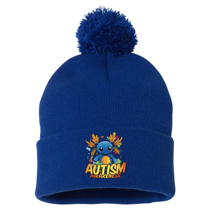 Axolotl Autism Awareness Pom Pom 12in Knit Beanie