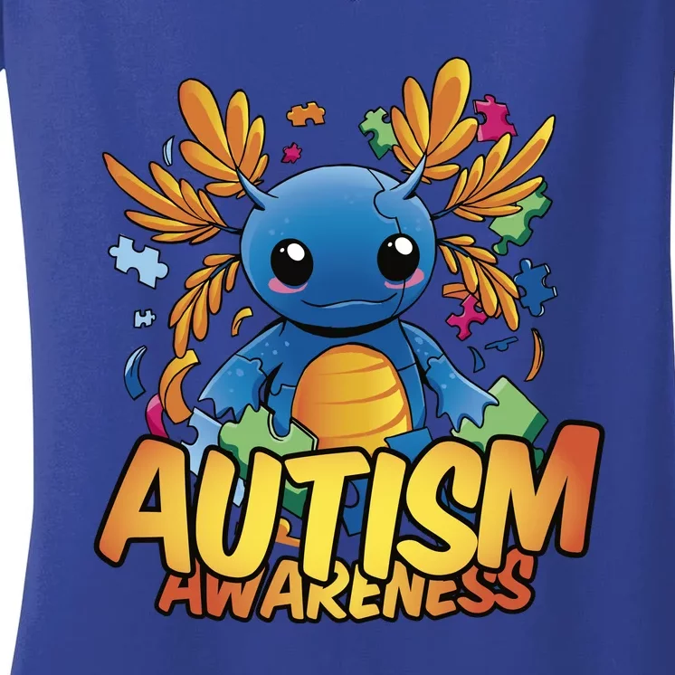 Axolotl Autism Awareness Women's V-Neck T-Shirt